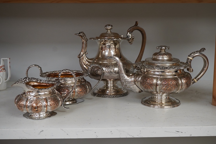 A Victorian plated embossed four piece tea and coffee service